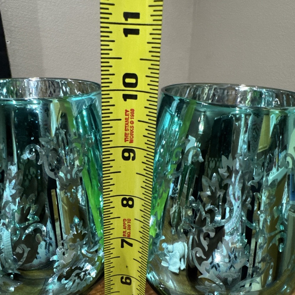 Artland Brocade Blue/Platinum 10" Goblets Scroll Design Set‎ of 2 - Picture 3 of 4